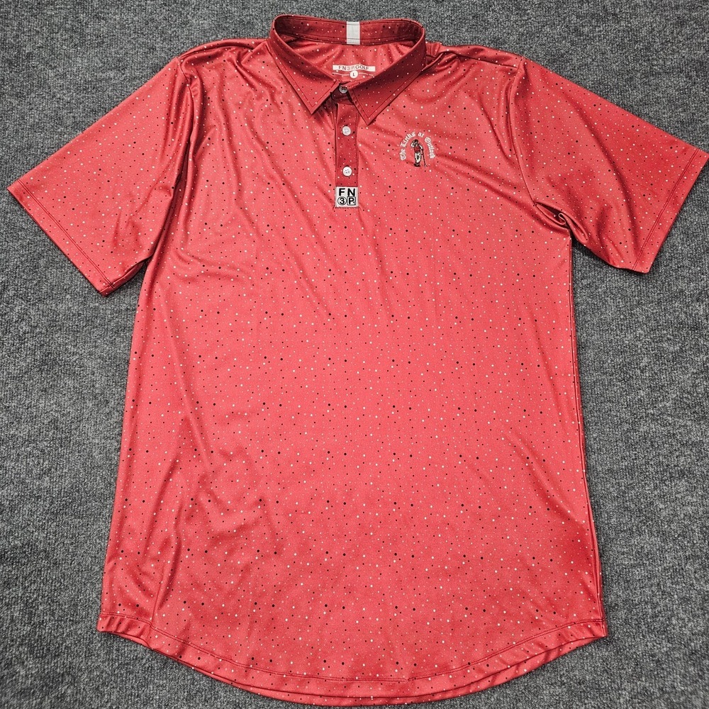 FN3P Golf Shirt Mens Large Red Polka Dots Short Sleeve Golfing Polo Golf Active‎